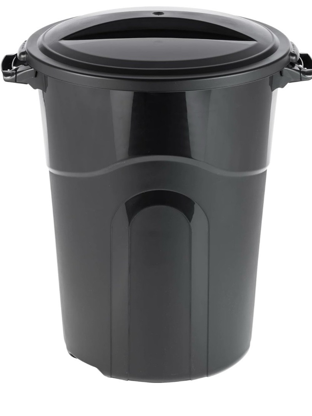 Large Black Plastic Trash Can with Lid 32 gallon